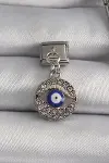 316L Çelik Gümüş Renk Sallantı Zirkon Taşlı Göz Model Nazar Boncuk Detay Nomination Charm-1
