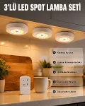 Kablosuz 3 Lü Spot Led Lamba Seti Uzaktan Kumandalı Enerji Tasarruflu Aydınlatma-1