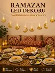 Minareli Hilal LED Işık Gold Metal Gövdeli Pilli Ramazan Dekoru-1