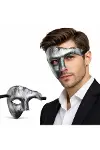 Antik Eskitme Gümüş Erkek Yarım Maske - Phantom &amp;amp;amp; Balo Maskesi Bx40-1