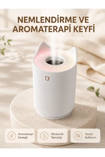 Aroma Difüzör Hava Nemlendirici Sessiz Çalışma LED Gece Lambası