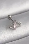 316L Çelik Gümüş Renk Pembe Mineli Kalp Zirkon Taş Detay Tragus Piercing-1