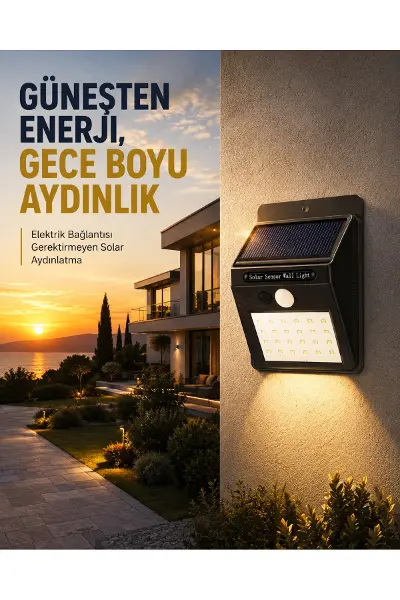 Mey İthalat® 144 LED'li Geniş Aydınlatma Alanına Sahip Güneş Enerjili Güvenlik Lambası