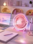 Gece Lambası Özellikli Şarjlı Mini Masaüstü Fan-4