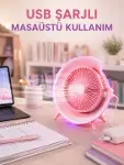 Gece Lambası Özellikli Şarjlı Mini Masaüstü Fan-1