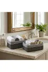 Gri 2 Boy D.dörtgen Bambu Kenar Organizer Sepet Ahşap Altlık - Bezli 25X14-28X18CM-2