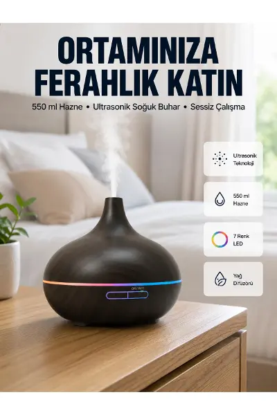 BN01 Uçucu Yağ Uyumlu Renkli LED Işıklı Nemlendirici