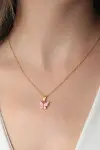 Gold Pembe Renk Kelebek Figür Kadın Kolye-1