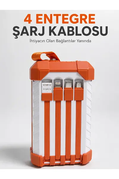 Yüksek Kapasiteli 60000 mAh Güç Bankası 22.5W Hızlı Şarj Type-C USB Çıkışlı Dahili Kablolu