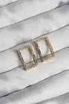 Pirinç Gold Renk Zirkon Taşlı Dikdörtgen Model Seranay Küpe-1