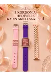 3 Kordonlu Rose Gold Kasalı Kadın Akıllı Saat Seti-1