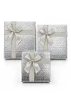 3PCS Kare Parlak Mix Renkli - Kabartma Desen Karton Hediye Kutusu Kurdelalı 19-17-15CM-2