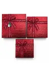 3PCS Kare Parlak Mix Renkli - Kabartma Desen Karton Hediye Kutusu Kurdelalı 19-17-15CM-3