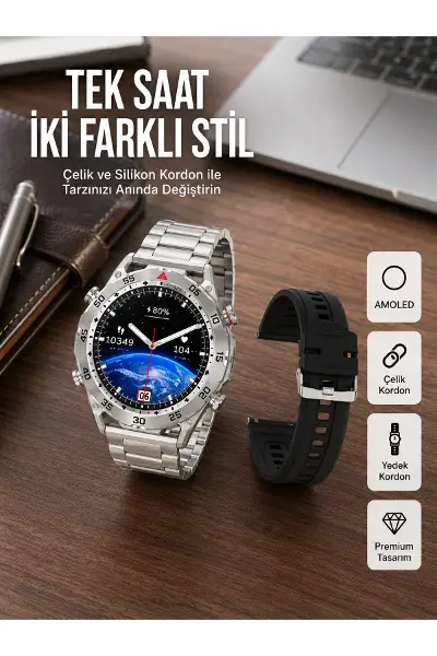 Akıllı Saat 1.62 İnç Ultimate Nabız Sensörlü Sesli Görüşme Yapabilen Yeni Nesil