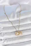 316L Çelik Gold Renk Zincir Zirkon Taşlı Açılır İncili Elmas Model Kadın Kolye-1