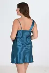 Premium Büyük Beden Saten Petrol 2'li Gecelik Sabahlık Takımı Bigsize - SSSSSS9142-7031-3