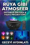 Galaksi Yıldız Projektörü ve Bluetooth Hoparlör 10 Renk Modlu Okyanus Dalgalı Gece & Disko Lambası-1