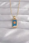 316L Çelik Gold Renk Mavi Mineli Güneş Model Tarot Kolye-2