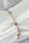 Pirinç Gold Renk Karışık Renk Kelebek Zirkon Taşlı Kadın Bileklik-1