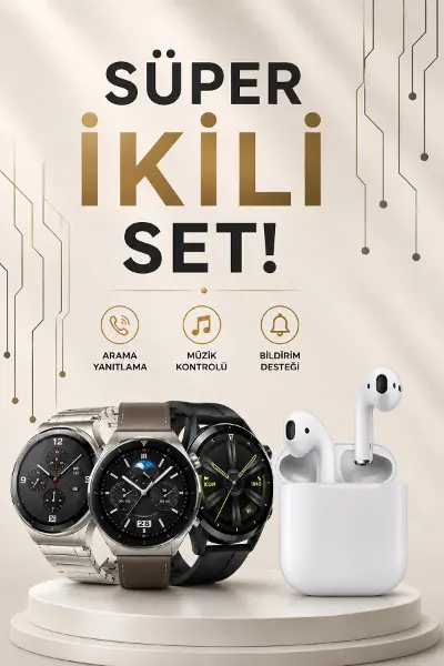 Akıllı Saat ve Kulaklık Seti Dokunmatik Ekran 5.0 Bluetooth Bağlantılı Sesli Görüşme