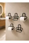 Siyah Metal Tuvalet Kağıdı Tutucu 5’li Set Yapışkanlı Duvar Tipi Banyo WC Askısı-2