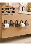 Siyah Metal Tuvalet Kağıdı Tutucu 5’li Set Yapışkanlı Duvar Tipi Banyo WC Askısı-1