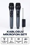 Profesyonel Çiftli Kablosuz Mikrofon Seti Karaoke Şarj Edilebilir 50 Metre-1