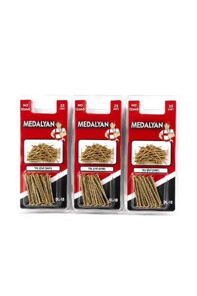 300 Adet 12X40 Sarı Tp Çelik Tel Çivi 12X25PCS
