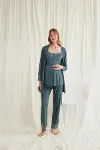 Dantelli Önü Düğmeli Hamile Lohusa 3lü Viskon Pijama Takımı-1