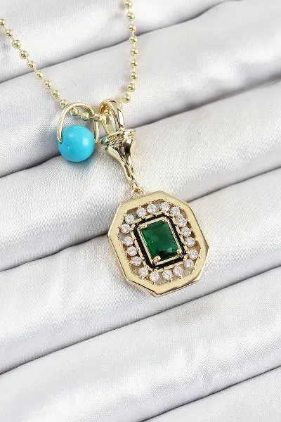 Özel_Gold Renk Pirinç Zirkon Taşlı Kadın Serenay Kolyesi
