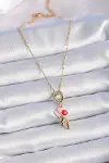 316L Çelik Gold Renk Renkli Kalp Figür Charm Model Kadın Kolye-2