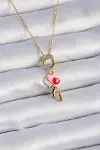 316L Çelik Gold Renk Renkli Kalp Figür Charm Model Kadın Kolye-1