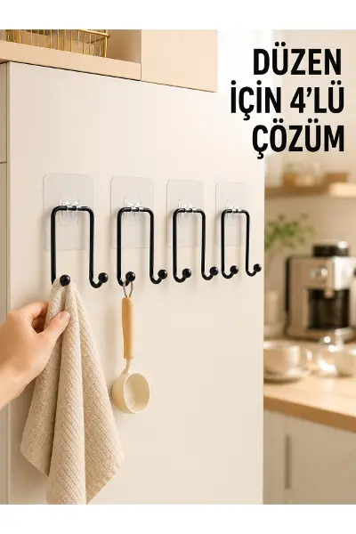 4 Adet Yapışkanlı Askı Çok Amaçlı Mutfak Banyo Düzenleyici Askılık