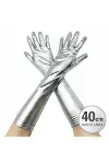 Gümüş Renk Dirsek Altı Lüks Saten Eldiven 40 cm-3