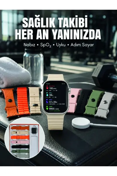 7'li Kordon Setli Akıllı Saat Bluetooth Görüşme Bildirim Destekli Çok Fonksiyonlu Smart Watch