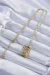Özel_316L Çelik Zincir Eskitme Gold Renk Pembe Mineli Kalp Figürlü Tarot Kolye-2