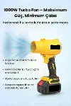 21V Kablosuz Hava Üfleyici | 32.000RPM Turbo Fan, 12.000mAh Batarya, Bahçe & Araç Kurutma / Sarı-1