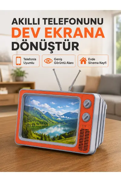 Retro TV Telefon Ekran Büyütücü 12'' HD Görüntü Büyütme Standlı Katlanabilir Telefon Tutucu