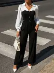 Kadın Uzun Kollu Yakalı önden Düğmeli Kemersiz Gömlek Bluz Ve Pantolon ıkılı Takım-2