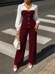 Kadın Uzun Kollu Yakalı önden Düğmeli Kemersiz Gömlek Bluz Ve Pantolon Ikili Takım-2