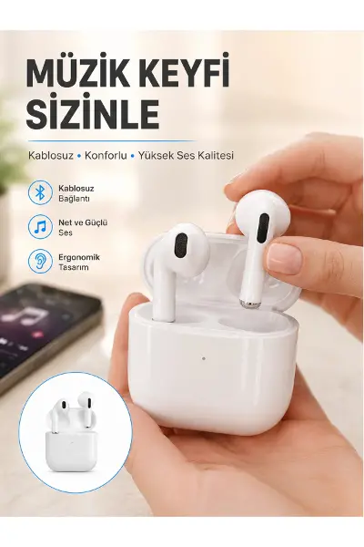 Yeni Nesil Bluetooth Kulaklık Beyaz Çağrı Cevaplayabilen Kablosuz Yeni Nesil