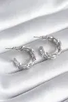 Pirinç Gümüş Renk Zirkon Taşlı Zincir Model Kadın Küpe-2