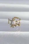 Pirinç Gold Renk İncili Ahtapot Earcuff Küpe-1