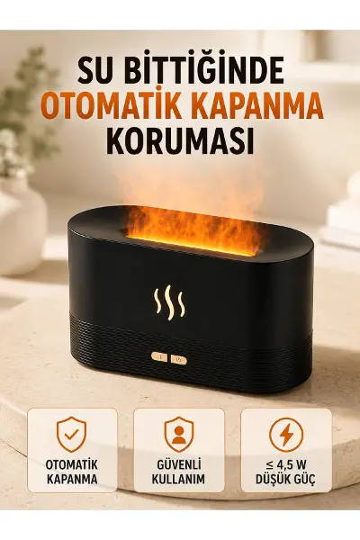 Alev Efektli Ultrasonik Aroma Difüzörü 180 ML LED Işıklı Hava Nemlendirici
