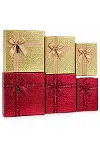 3PCS D.dörtgen Parlak Mix Renkli - Kabartma Desen Karton Hediye Kutusu Kurdelalı 33X24.5-28.5X20.5-2-3