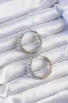 Pirinç Gold Gümüş Renkli Tırtıklı Halka Küpe-2