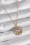 316L Çelik Gold Renk Zincir Zirkon Taşlı Mix Renk Güneş Model Kadın Kolye-1