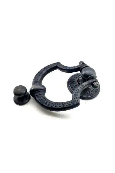 Antika Tarz Dekoratif Pirinç Dövme Kapı Tokmağı, Taktak - 150x105 mm, Oksit