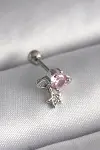 316L Çelik Gümüş Renk Pembe Zirkon Taşlı Sallantı Yıldız Detay Tragus Piercing-1