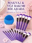 Makyaj ve Yüz Bakım Seti 12’li Mor Makyaj Fırçası Silikon Yüz Temizleme ve Cilt Bakım Cihazı-1